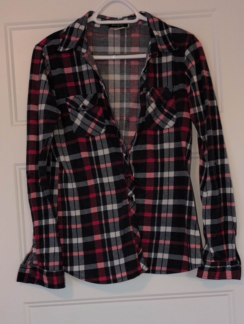 Eclipse Navy, Red & White Plaid Button-Down Shirt
